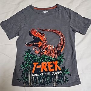 Osh Kosh Boys Sz 7 T-Rex Dinosaur T-Shirt Gray Crewneck Tee